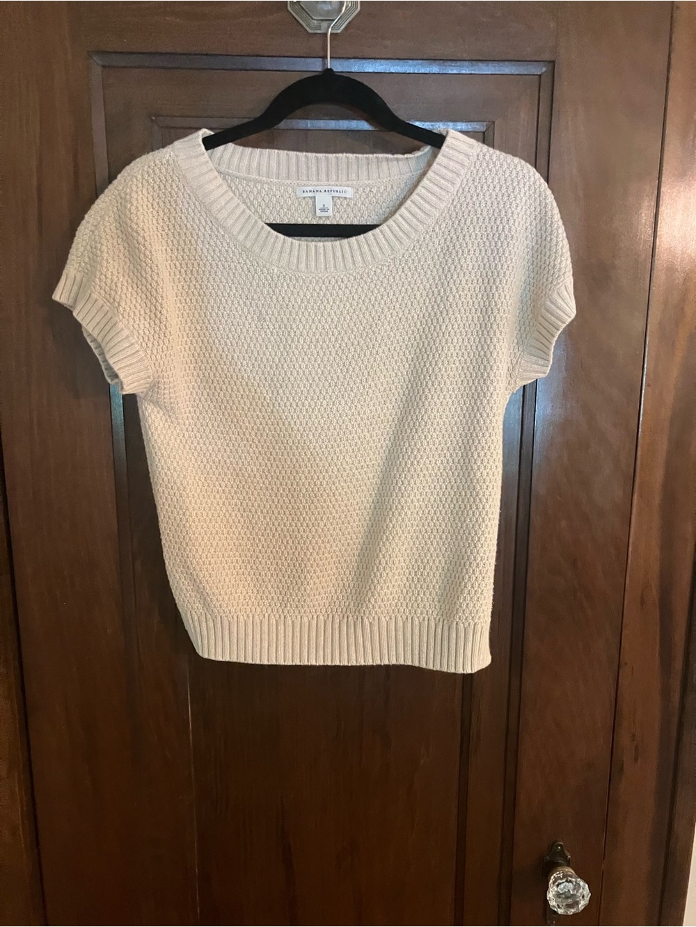 Banana Republic Cream Textured Short-Sleeve Crew Sweater
